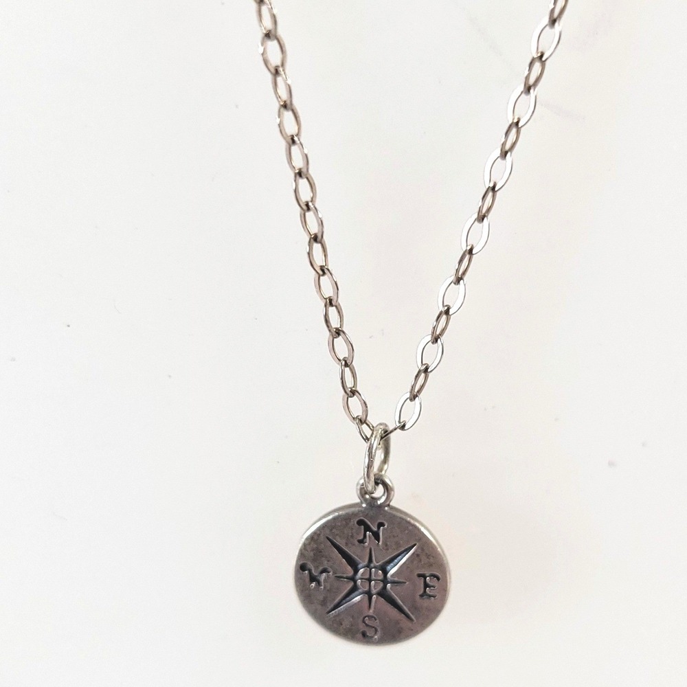 Efytal Sterling Silver Compass Rose Pendant Necklace 925 Nautical Travel 18in